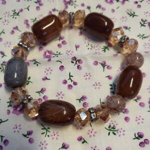 Brown Agate Beaded Stretch Bracelet